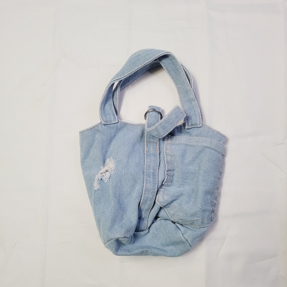 Unbranded Women's Denim Mini Tote Bag Small Light Blue Distressed Handbag G14